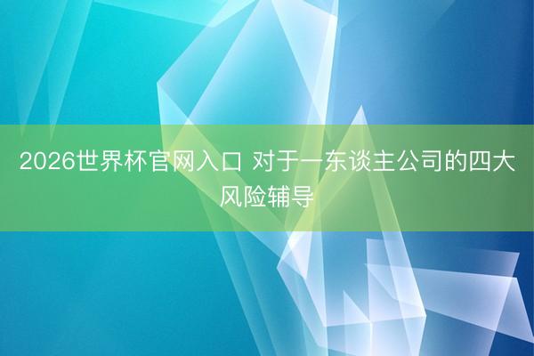 2026世界杯官网入口 对于一东谈主公司的四大风险辅导