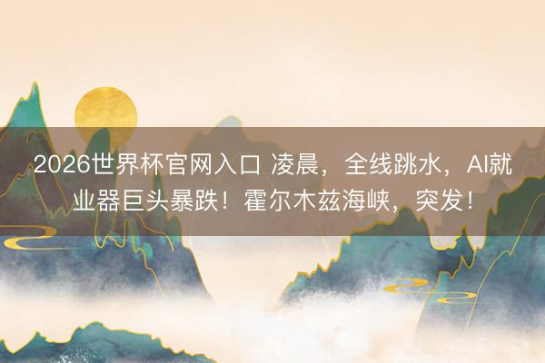 2026世界杯官网入口 凌晨，全线跳水，AI就业器巨头暴跌！霍尔木兹海峡，突发！