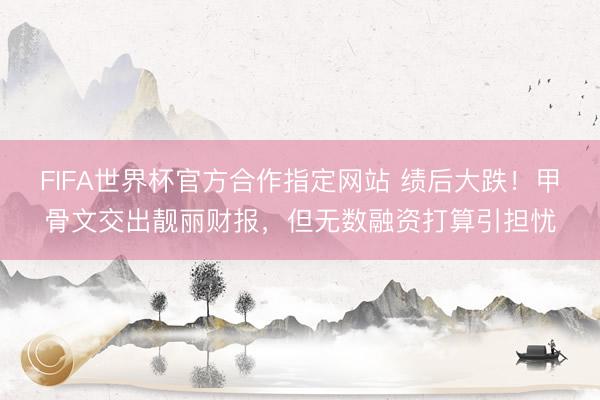 FIFA世界杯官方合作指定网站 绩后大跌！甲骨文交出靓丽财报，但无数融资打算引担忧